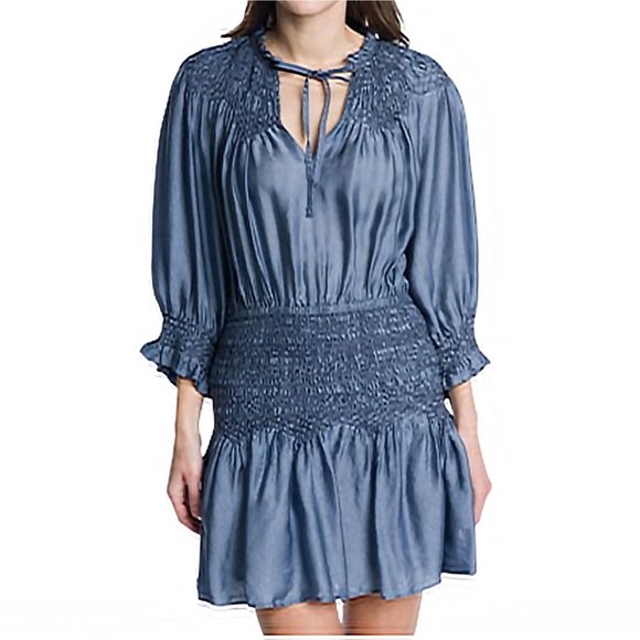 Frye Anthro Cara Smocked Embroidered Tunic Dress - Picture 3 of 8